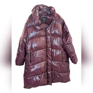 Avec Les Filles Asymmetric Puffer Coat, Red Sangria (merlot) Color, Size 3X